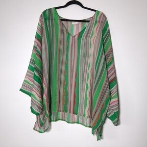 Suzanne Betro top V-neck vertical stripe pattern Wide Sleeves Flowy